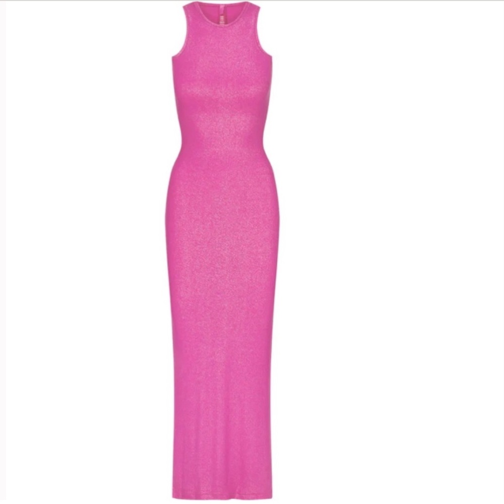 🆕SKIMS XS SOFT LOUNGE FUCHSIA SHIMMER PINK RACERBACK MAXI DRESS SOLDOUT SIZE